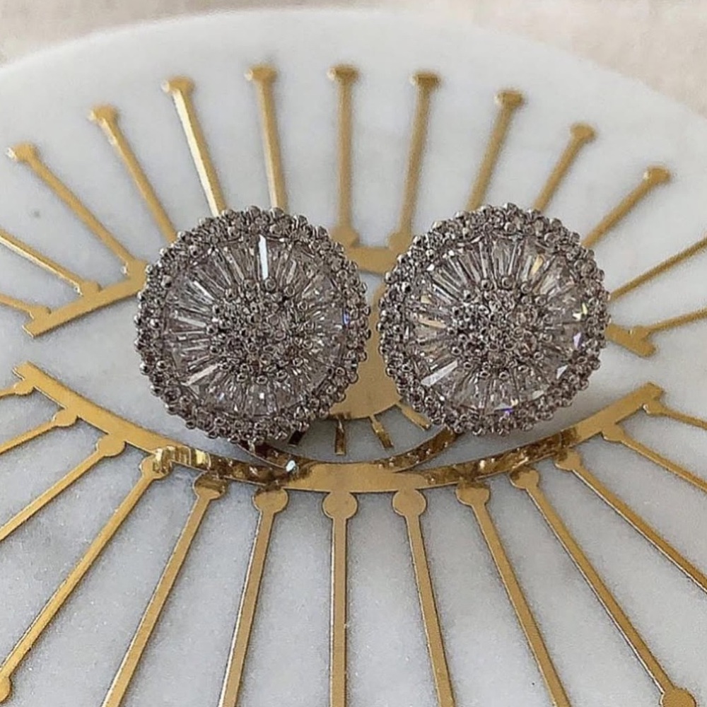 Sparkling Silver Pizza Earrings